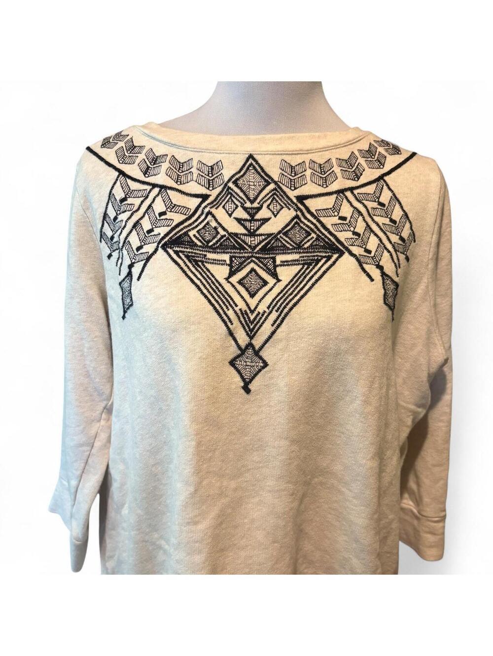 Lucky Lotus Cream Sweatshirt with BlackAztec Embroidery, L - Picture 2 of 6